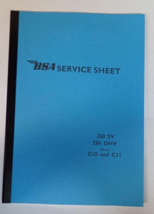 BSA C10 and C11 250 SV and 250 OHV Service Sheet / Instruction Book