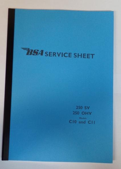 BSA C10 and C11 250 SV and 250 OHV Service Sheet / Instruction Book