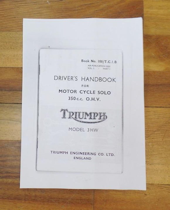 Triumph Handbook Copy 350cc O.H.V. Model 3HW