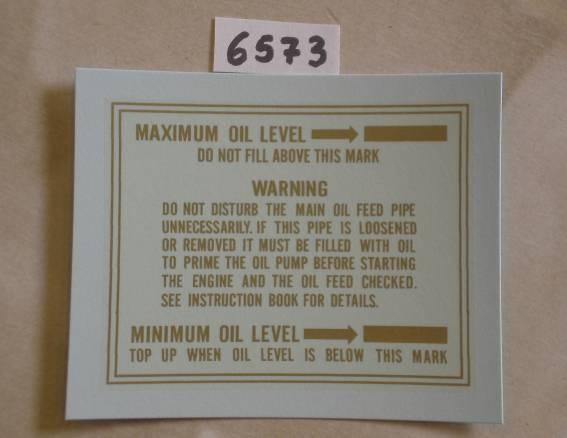 Velocette Transfer Minimum - Maximum Oil Level 1953/71