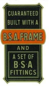 BSA Sticker for Frame "Built with BSA Fittings"