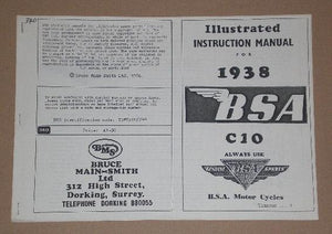 BSA Instruction Manual 1938 C10 /Illustrated