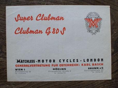 Matchless Super Clubman, Clubman G80S, Brochure