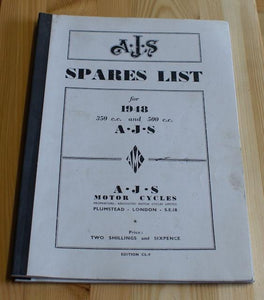 AJS Spares List 350cc, 500cc 1948