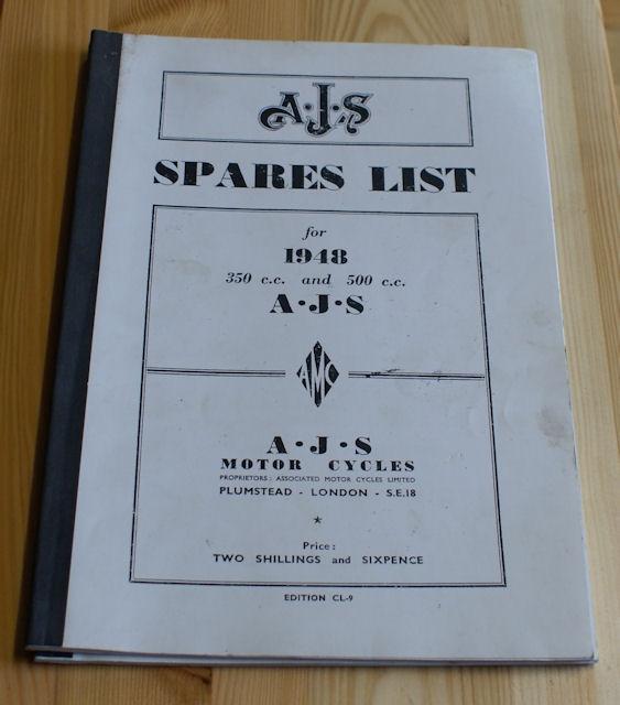 AJS Spares List 350cc, 500cc 1948