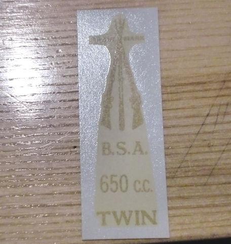 BSA 650cc Twin Transfer for rear number plate from 1946