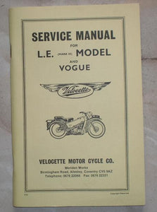 Velocette L.E. (Mark III) Model and Vogue Service Manual