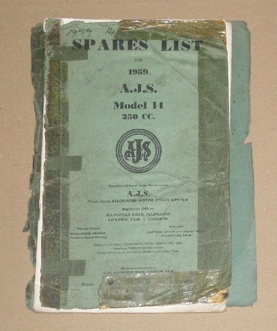 AJS Spares List 1959 'Models 14' 250cc