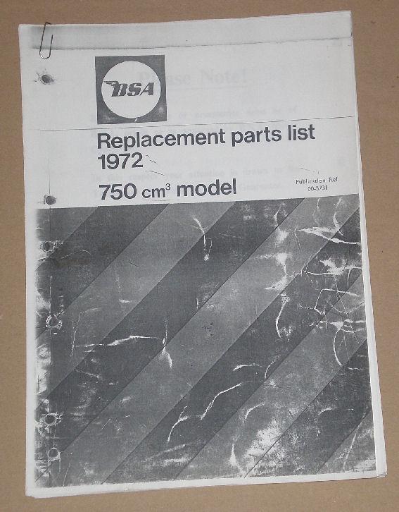 BSA Replacement Parts List 1972, 750cm3 model