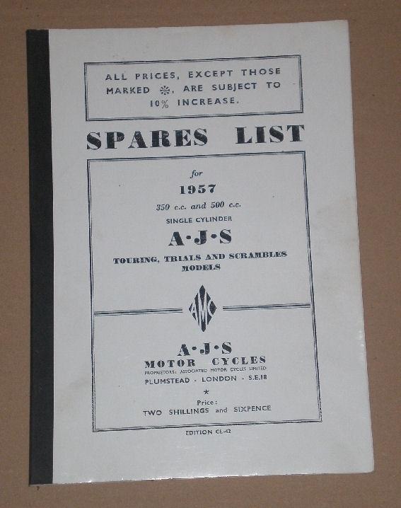 AJS Spares List 1957