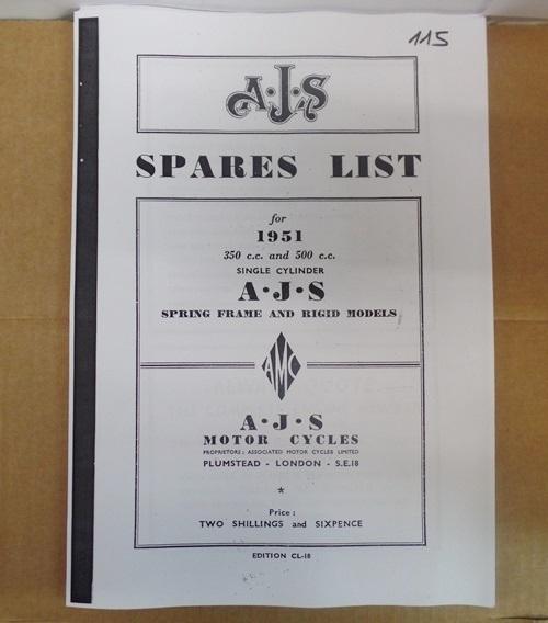 AJS Spares List 1951 350c.c/500c.c