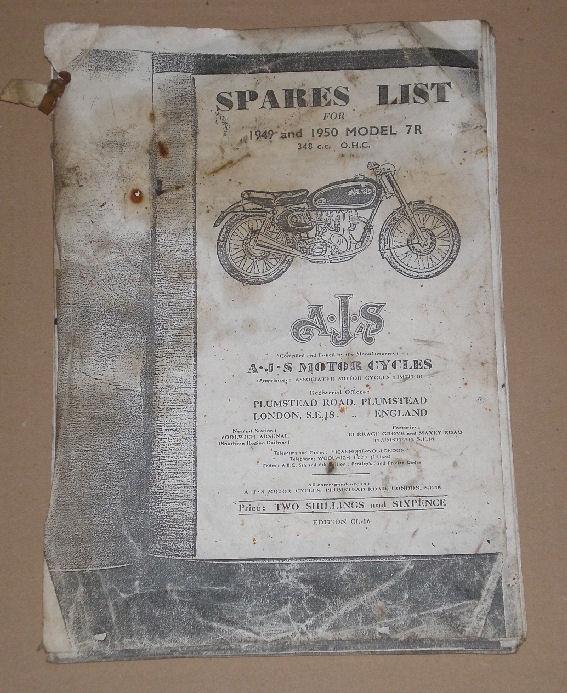 AJS Spares List 1949/50 350cc Model 7R