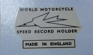 Triumph "World Motorcycle Speed Record Holder" Transfer 1956 on