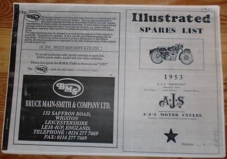 AJS Illustrated Spares List 1953 AJS 