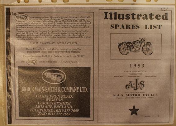 AJS Illustrated spares list 1953 A.J.S Springtwin