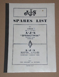 AJS Spares List, Teilebuch 1951/4 500c.c. O.H.V. "Springtwin" vertical twin (model 20)