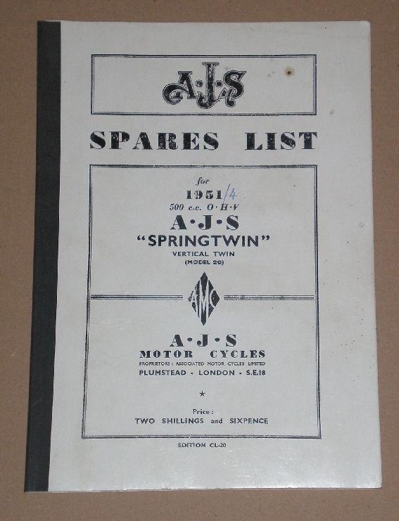 AJS Spares List, Teilebuch 1951/4 500c.c. O.H.V. 